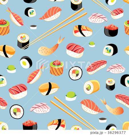 Seamless bright pattern with different sushi  36296377