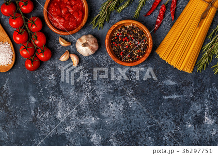 Italian food background with pasta, spices  36297751