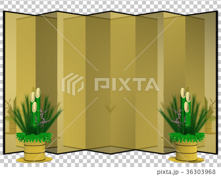 金屏風と門松（そぎ）切り抜き 36303968