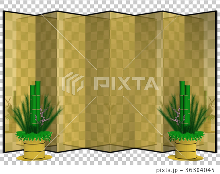 金屏風と門松（寸胴）切り抜き 36304045