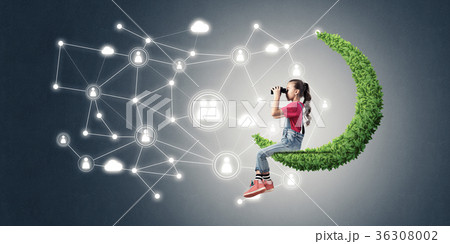 Idea of children Internet communication or online playing and pa 36308002