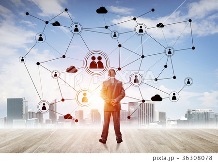 Social connection concept drawn on screen as symbol for teamwork and cooperation 36308078