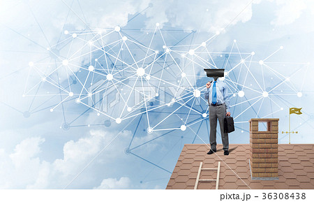 Concept of security and privacy protection with camera headed man 36308438