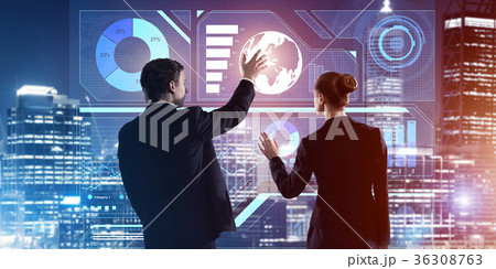 Concept of partnership and cooperation with people using virtual interface Concept of partnership and cooperation with people using virtual interface 36308763