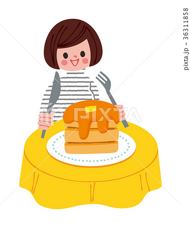 ホットケーキを食べる女性のイラスト素材