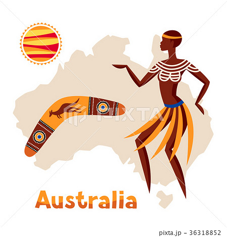 Illustration of Australia map with woman 36318852