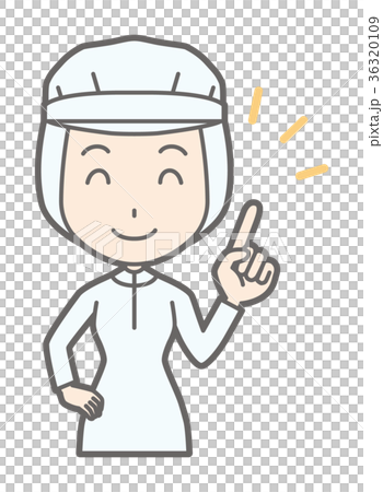 一件白色衛生衣服的一名女工指向與微笑 36320109