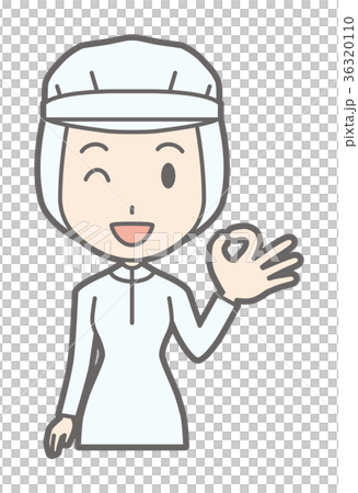 一件白色衛生衣服的一名女工給標誌 一件白色衛生衣服的一名女工給標誌 36320110