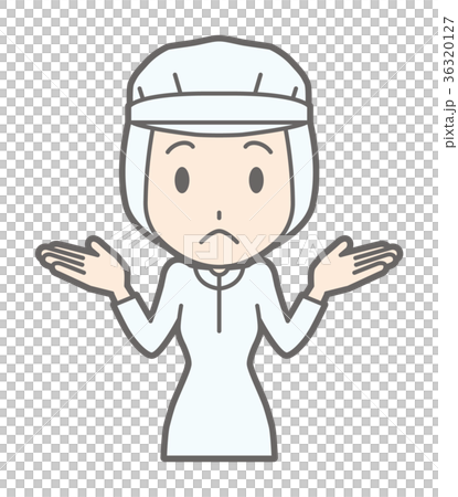 白い衛生服を着た女性作業員が肩をすくめている 36320127