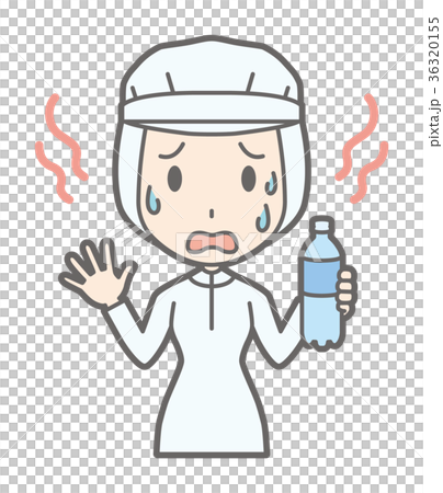 A female worker in a white sanitary suit is hot A female worker in a white sanitary suit is hot 36320155