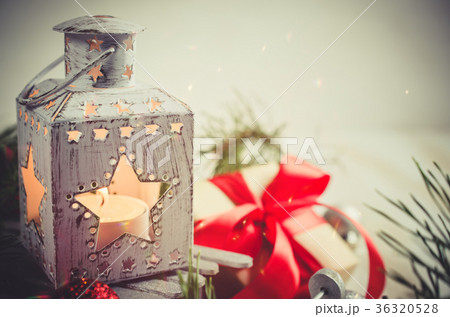 Christmas lantern. Magic lightning background. 36320528