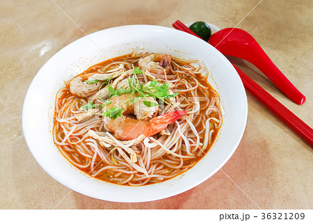 Authentic delicious Sarawak Laksa with big prawns 36321209