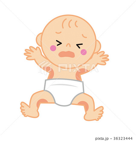 おむつ被れで泣く赤ちゃんのイラスト素材