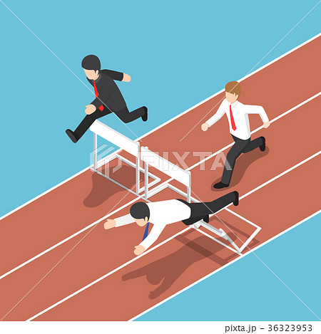 Businessman running with obstacle in hurdle race. 36323953