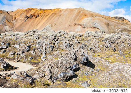 path to Laugahraun volcanic lava field in Iceland 36324935