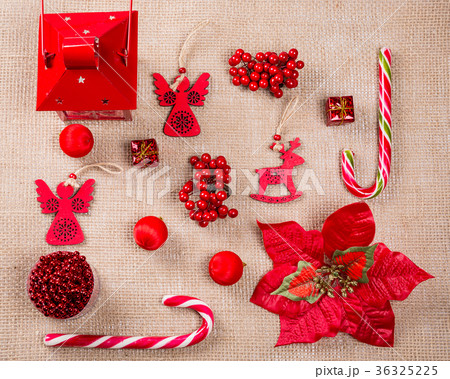 Christmas background made of red toys, candy Christmas background made of red toys, candy 36325225