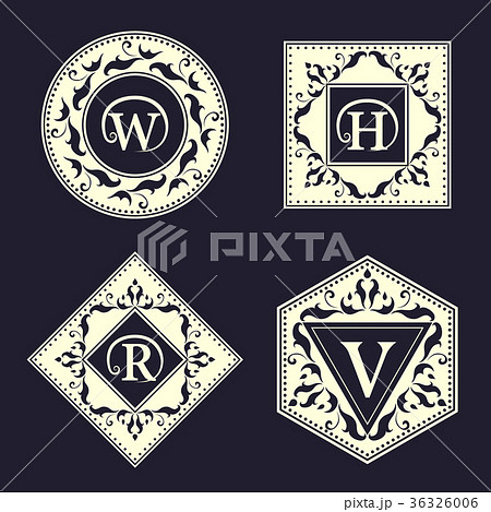 Elegant Line Logo Design Emblem Letter W H R Vのイラスト素材