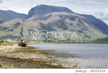 View across Loch Linnhe beyond an abandoned boat View across Loch Linnhe beyond an abandoned boat 36333244