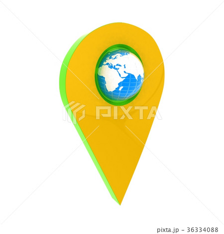 Realistic 3d pointer of map with Earth Realistic 3d pointer of map with Earth 36334088