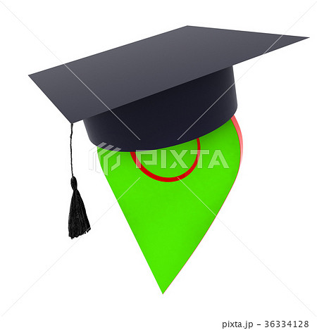 Geo pin with graduation hat on white.  36334128