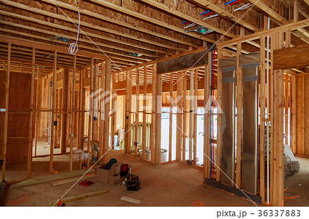 unfinished wood frame building or a house 36337883
