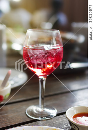 Glass of wine on table at the lunch time Glass of wine on table at the lunch time 36339672