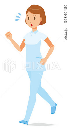 白い制服を着た女性看護師が走っているのイラスト素材