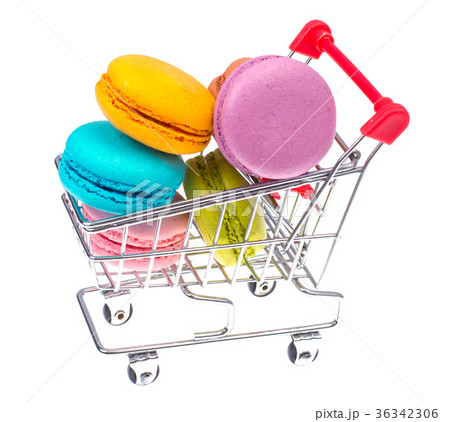 Macaroons in metal shopping basket Macaroons in metal shopping basket 36342306