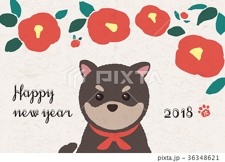 椿と豆柴 年賀状 椿と豆柴 年賀状 36348621
