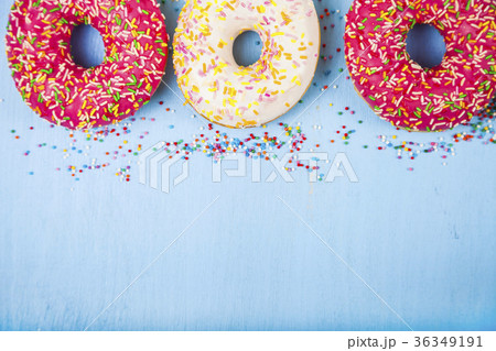 Multicolored donuts close-up 36349191