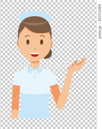 ナース帽と白衣を着た女性看護師が案内している ナース帽と白衣を着た女性看護師が案内している 36351069