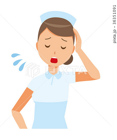 ナース帽と白衣を着た女性看護師が疲れているのイラスト素材