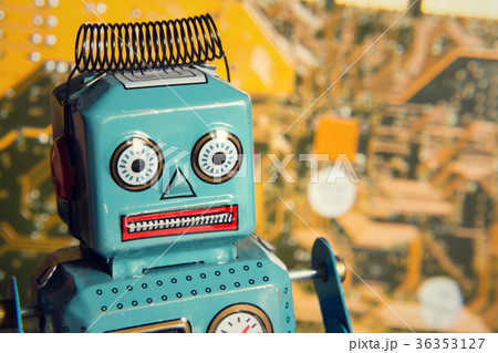 Vintage tin toy robot with computer board Vintage tin toy robot with computer board 36353127