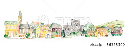 ヨーロッパの街並と田園風景のイラスト素材