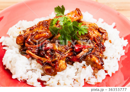 Sweet and sour pork and rice 36353777