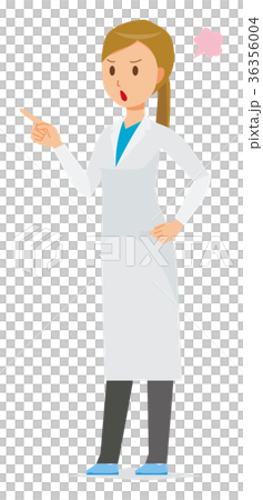 白色的一位惱怒的女性醫生指向一個手指 36356004