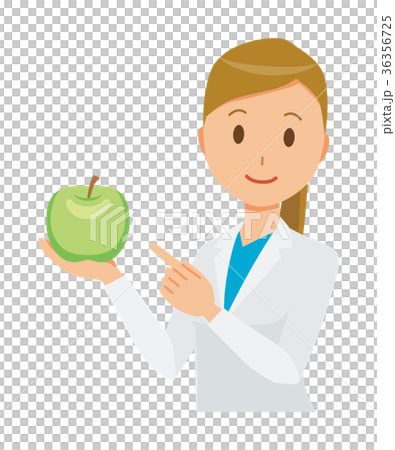 白衣を着た女性医師が青リンゴを持っている 36356725