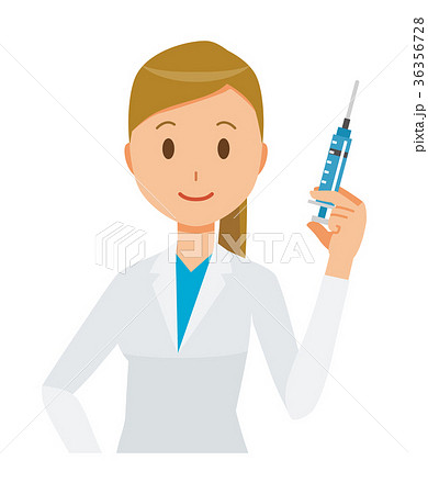 白衣を着た女性医師が注射器を持っているのイラスト素材