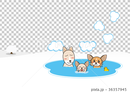 Dog Parent And Child Hot Spring Background Stock Illustration