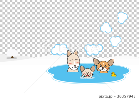 Dog Parent And Child Hot Spring Background Stock Illustration