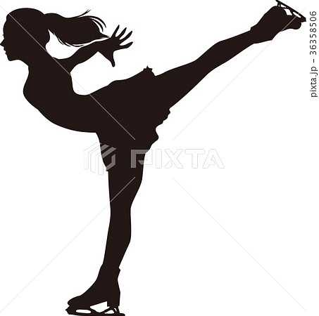 シルエット フィギュアスケート 女子 横向き 滑り ポーズのイラスト素材