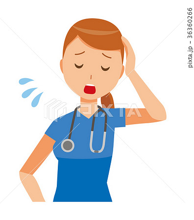青いスクラブを着た女性看護師が疲れているのイラスト素材