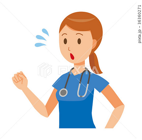 青いスクラブを着た女性看護師が走っているのイラスト素材