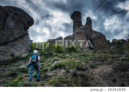 Female tourist climb on Demerdji mountain, Crimea 36362696