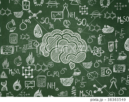 Science concept: Brain on School board background 36363549