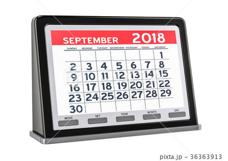 September 2018 digital calendar, 3D rendering 36363913