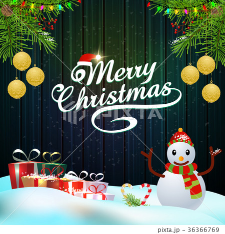 Snowman and christmas element on wood background Snowman and christmas element on wood background 36366769