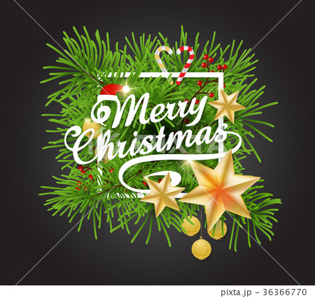 Merry christmas typeograpy on white frame and pine 36366770