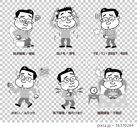 Men Menopause Symptoms Monochrome Various Illustrations 36370264
