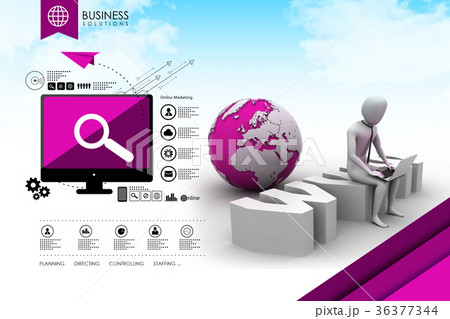 Man with laptop sitting on www label 36377344